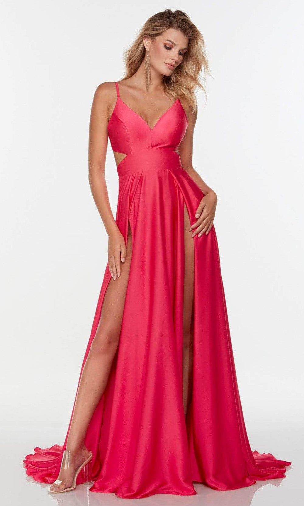 Alyce Paris - 61140 Cutout Ornate High Slit Gown In Pink