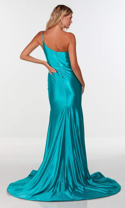 Alyce Paris - 61159 One Shoulder High Slit Gown In Blue and Green