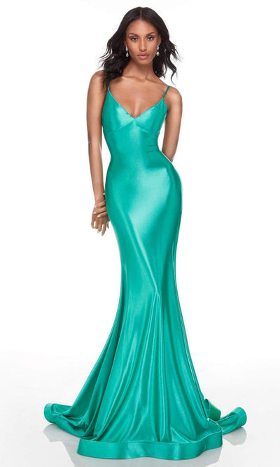 Alyce Paris - 61169 Sleek Lace Up Mermaid Gown In Green