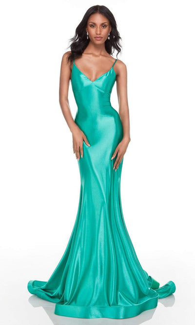 Alyce Paris - 61169 Sleek Lace Up Mermaid Gown In Green