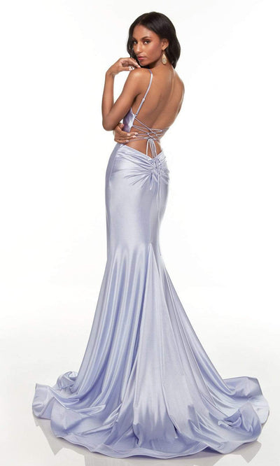 Alyce Paris - 61169 Sleek Lace Up Mermaid Gown In Silver and Purple