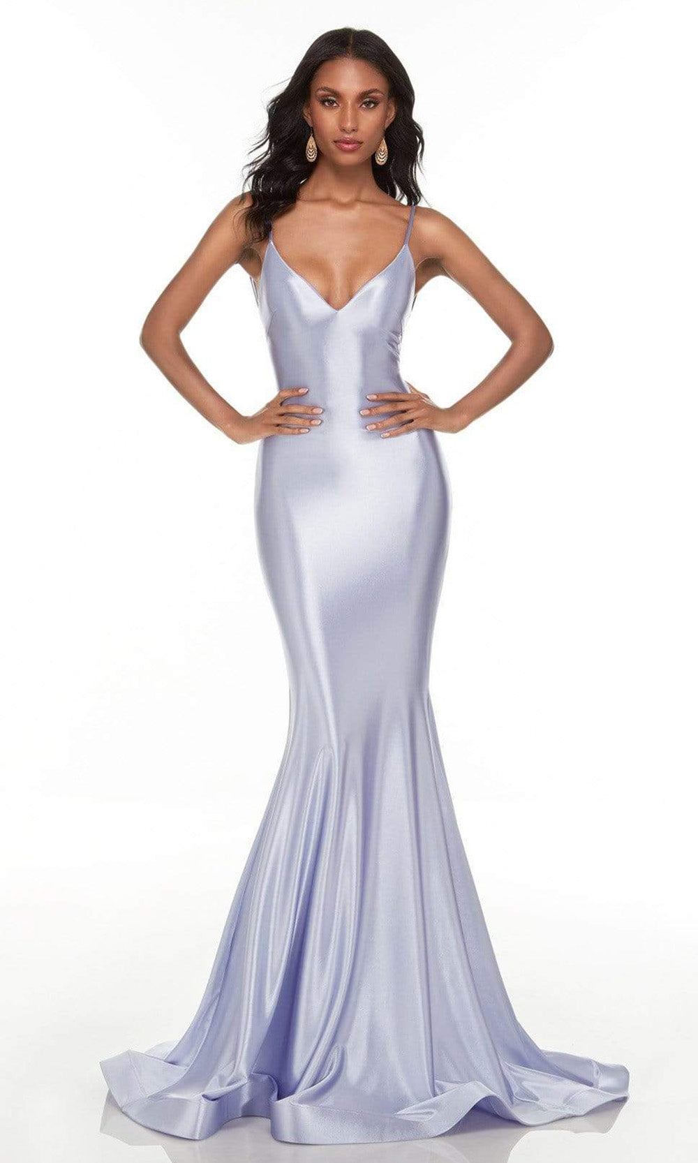 Alyce Paris - 61169 Sleek Lace Up Mermaid Gown In Silver and Purple