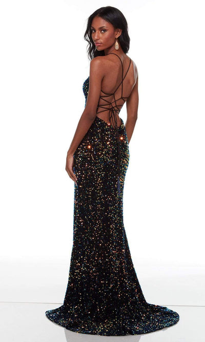 Alyce Paris - 61181 Lace Up Back Sequin Gown In Black and Green