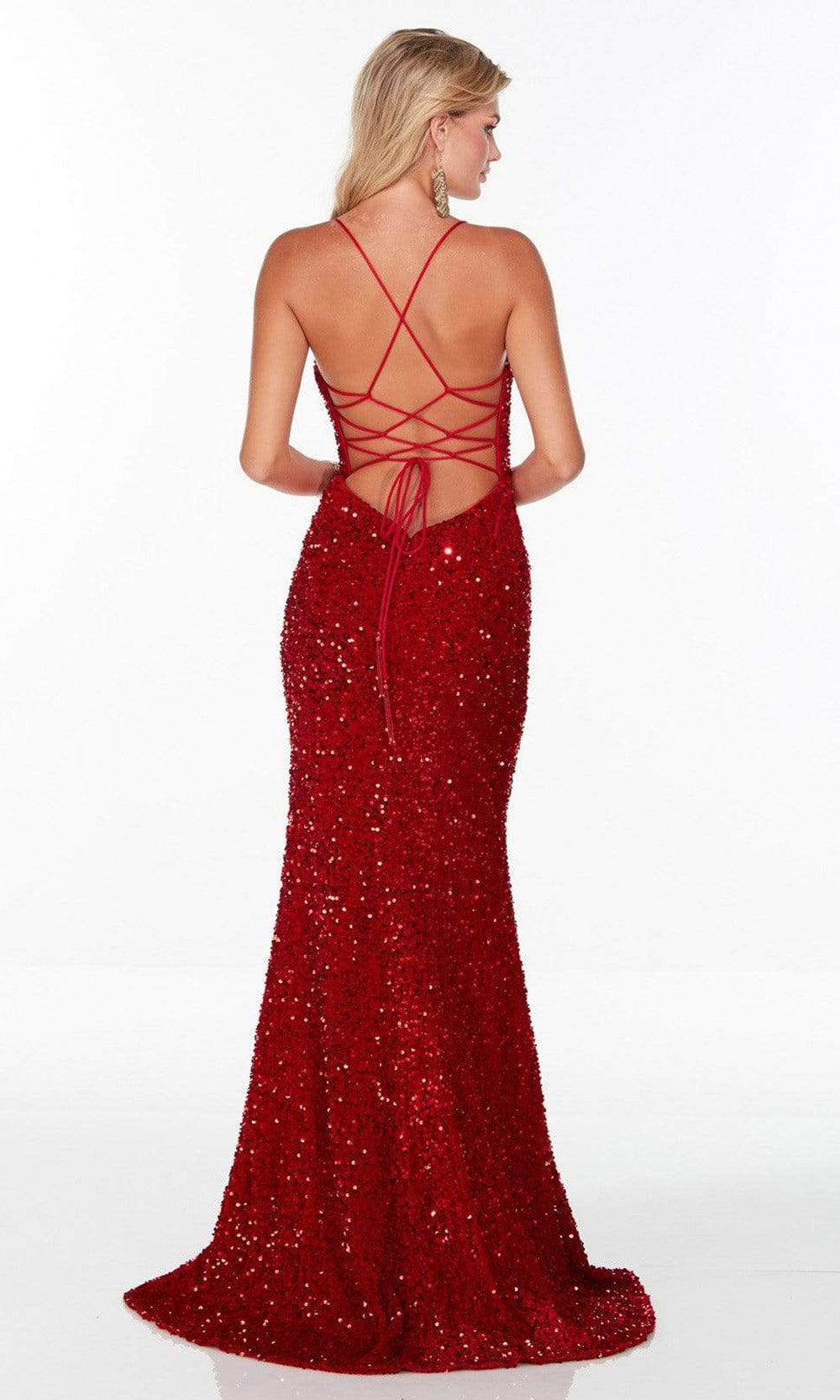 Alyce Paris - 61181 Lace Up Back Sequin Gown In Red