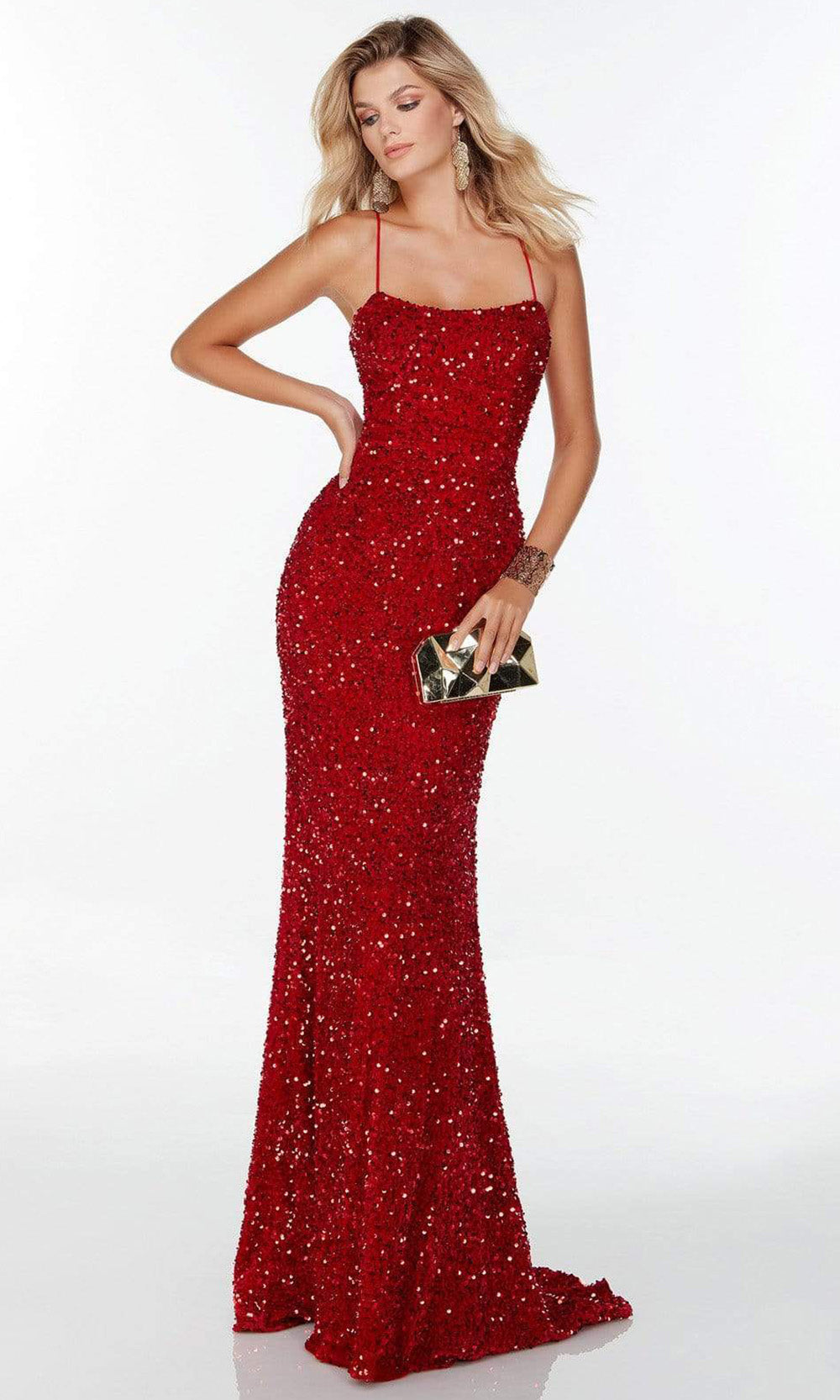 Alyce Paris - 61181 Lace Up Back Sequin Gown In Red