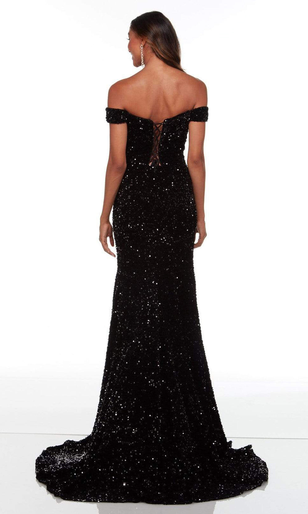Alyce Paris - 61187 Off Shoulder Sequin Gown In Black