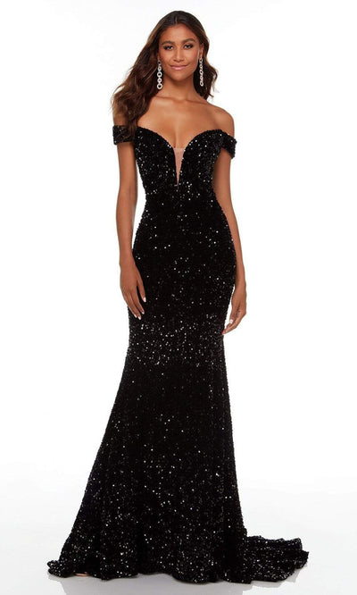 Alyce Paris - 61187 Off Shoulder Sequin Gown In Black