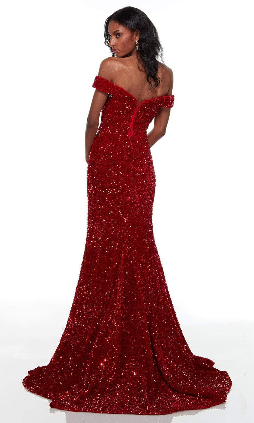 Alyce Paris - 61187 Off Shoulder Sequin Gown In Red