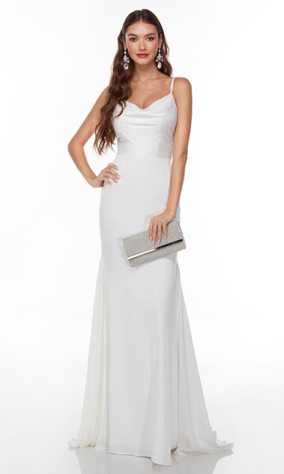 Alyce Paris - 7051 Minimalist Open Back Cowl Bridal Dress In White