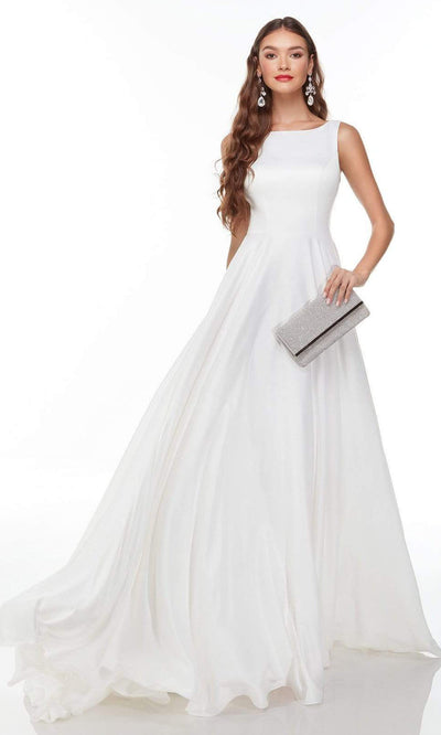 Alyce Paris - 7053 Sleeveless Bateau Plain Bridal Gown In White