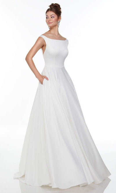 Alyce Paris - 7054 Plain Bateau Voluminous Bridal Dress In White