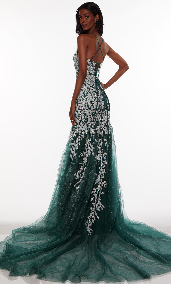 Emerald Green Lace Applique Mermaid Forest Green Evening Gown With