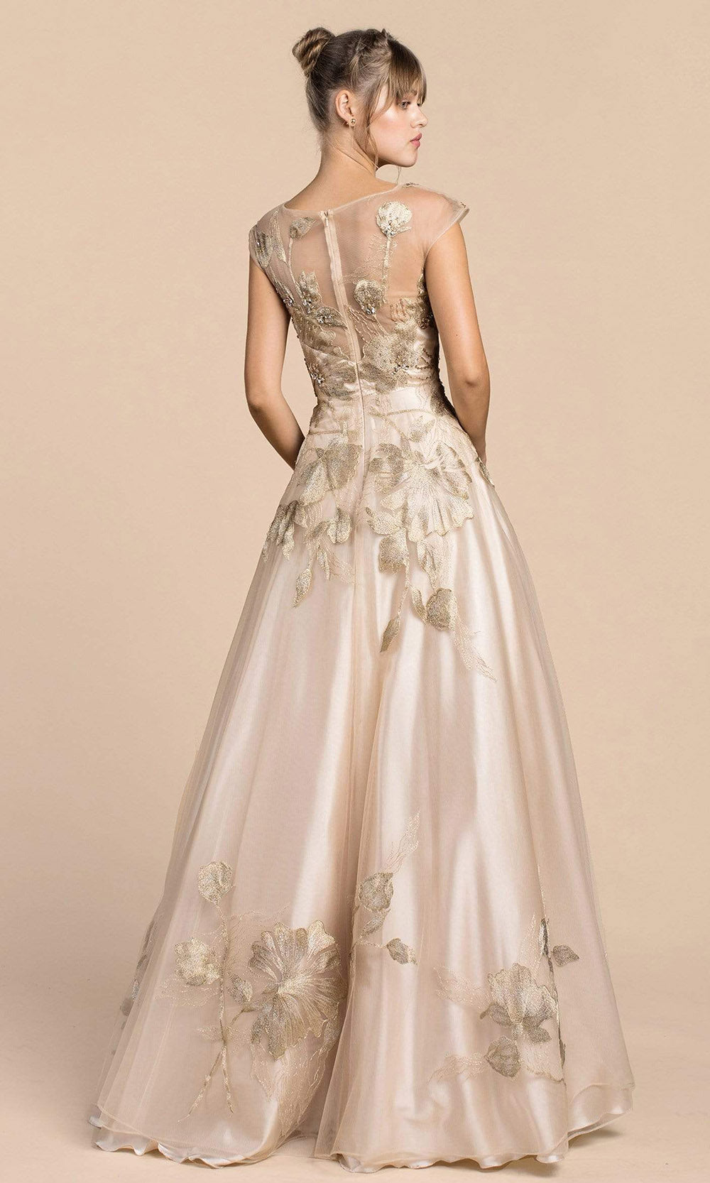 Andrea and Leo - A0081 Luxurious Floral Embroidered Gown In Gold