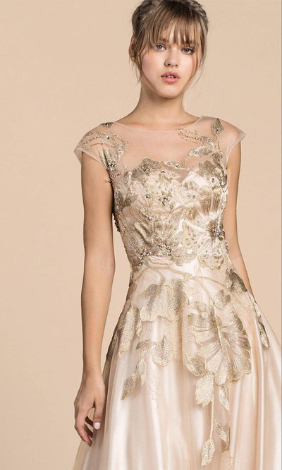 Andrea and Leo - A0081 Luxurious Floral Embroidered Gown In Gold