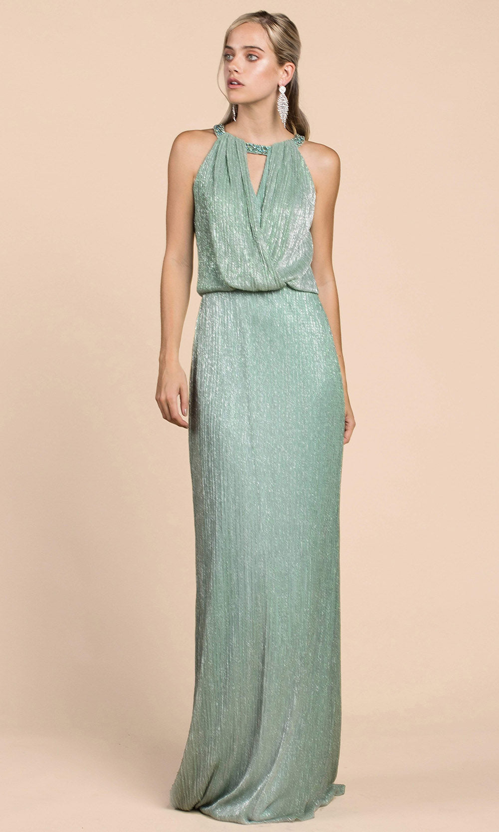 Andrea and Leo - A0500 Shimmering Blouson Column Dress In Green