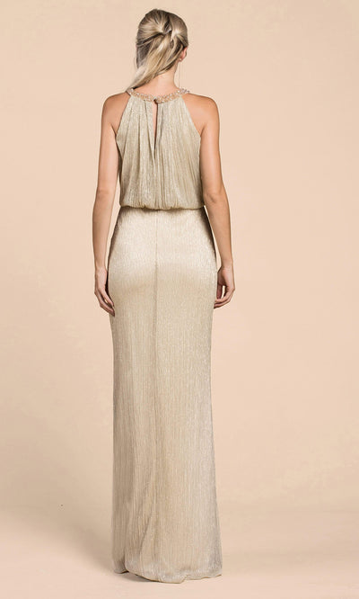 Andrea and Leo - A0500 Shimmering Blouson Column Dress In Neutral