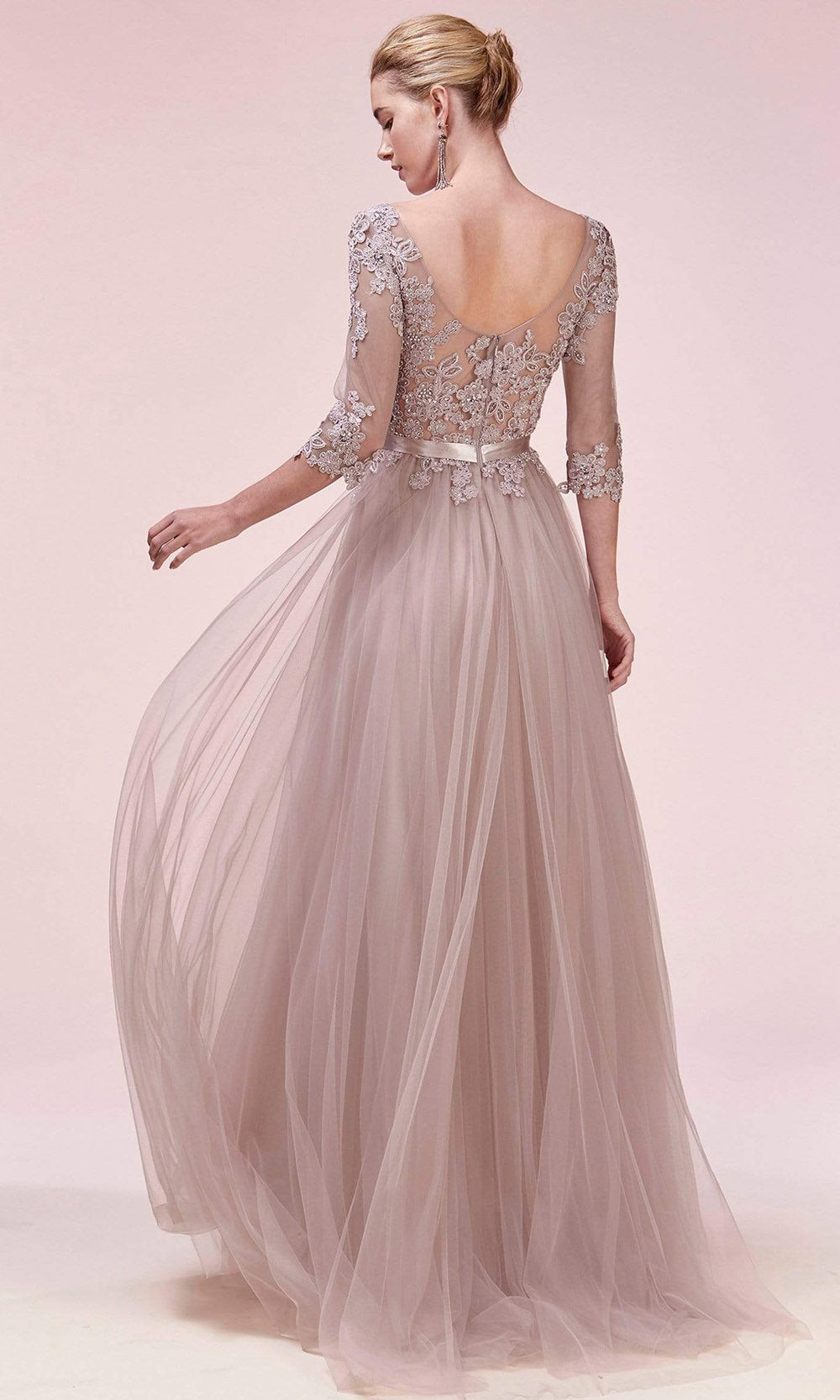 Andrea and Leo - A0571 Beaded Applique Tulle Dress In Pink