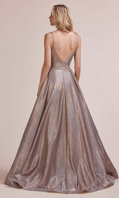 Andrea and Leo - A0647 Glittered Metallic A-Line Gown In Brown and Silver