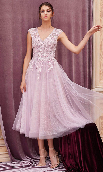 Andrea and Leo - A0687S Floral Embroidered Cutout Dress In Purple