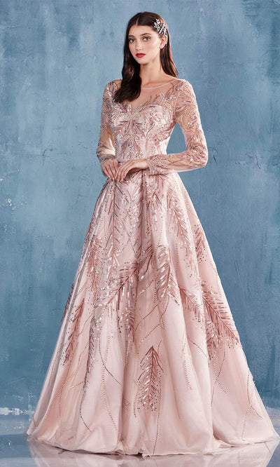 Andrea and Leo - A0757 Fern Sequined Illusion Dress In Pink