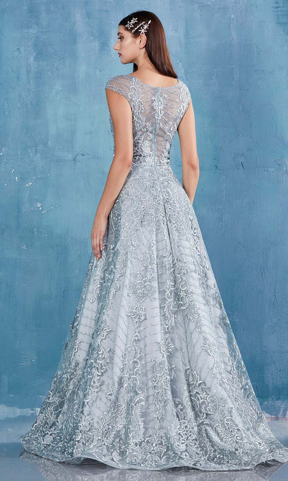 Andrea and Leo - A0820 Exquisite Detailed A-Line Gown In Blue