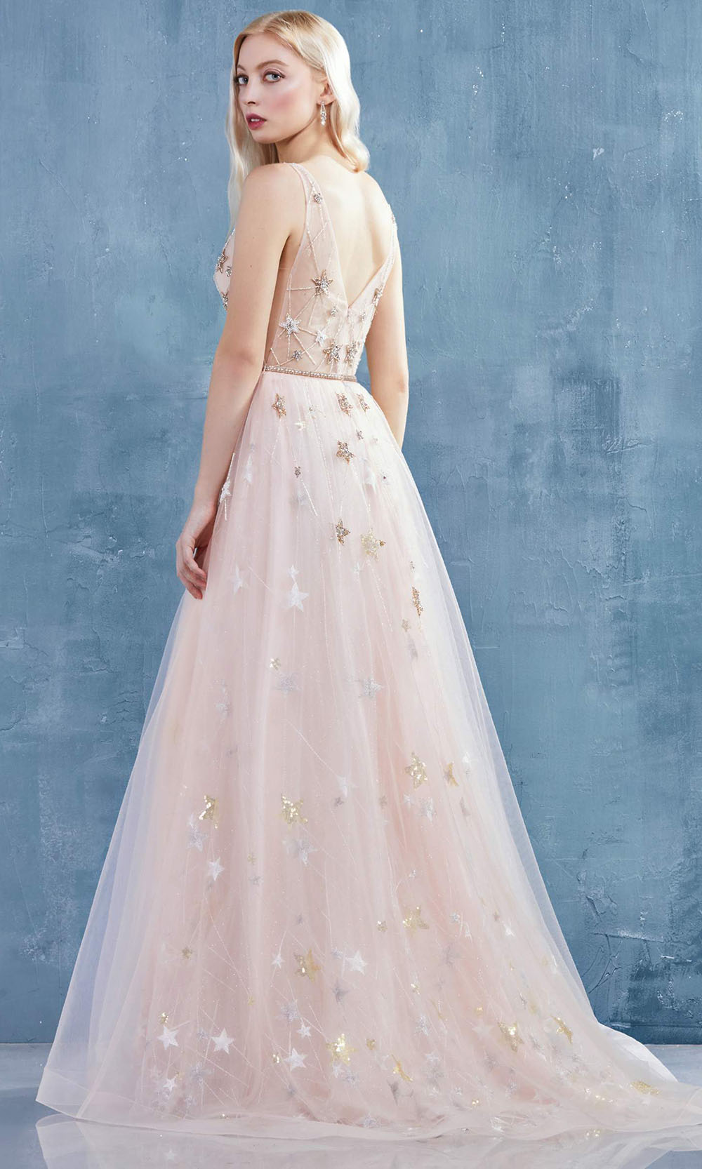 Andrea and Leo - A0827 Star Motif Tulle Sweet Gown In Pink