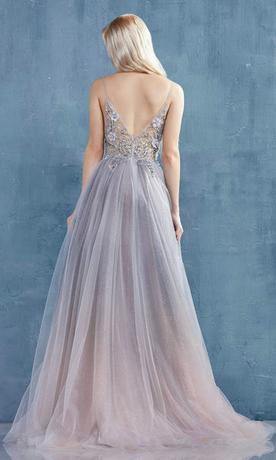 Andrea and Leo - A0850 Embellished Romantic Glittered Gown In Gray