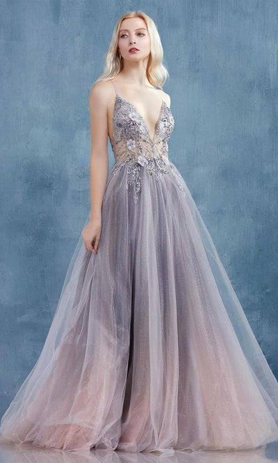 Andrea and Leo - A0850 Embellished Romantic Glittered Gown In Gray