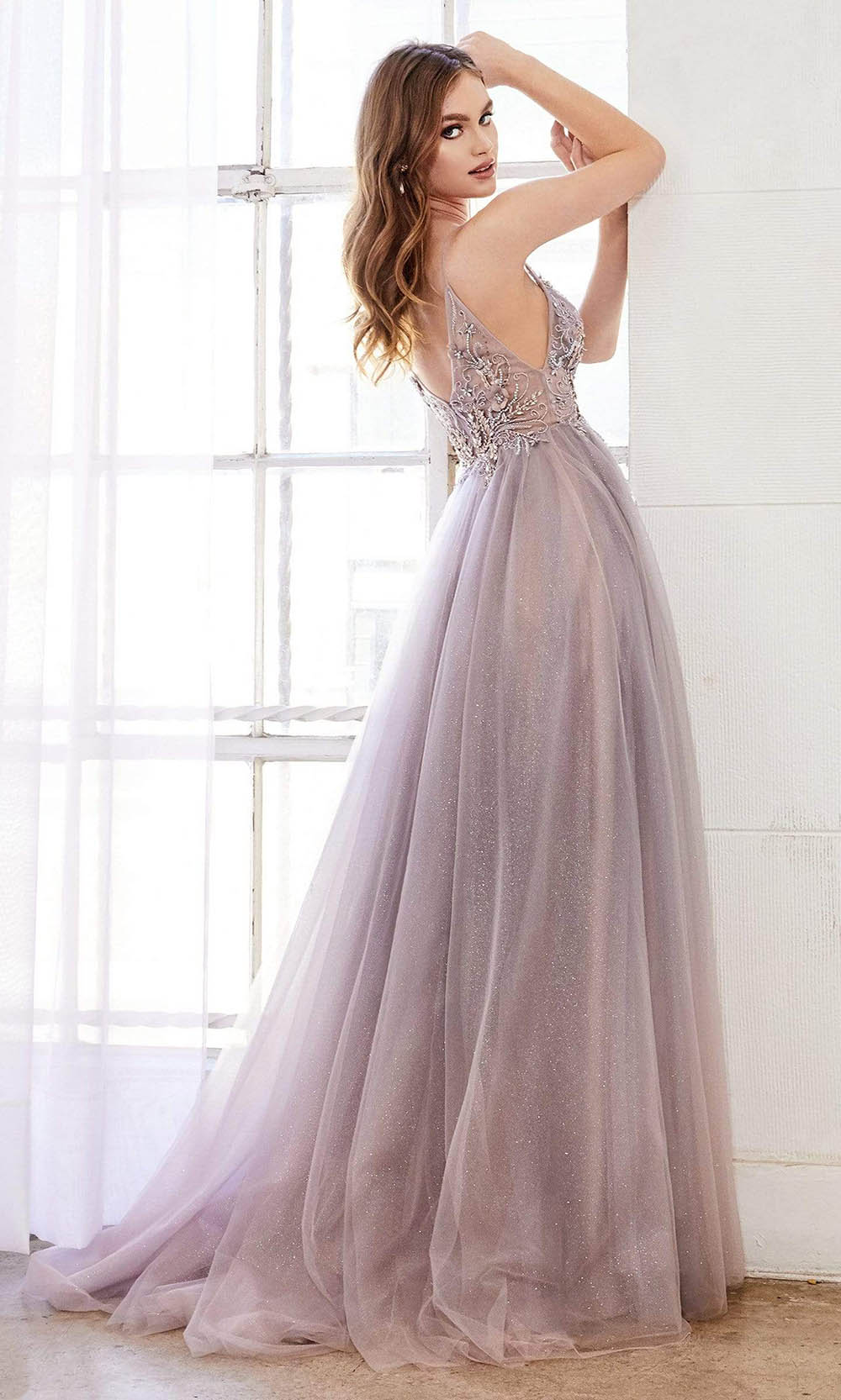 Andrea and Leo - A0850 Embellished Romantic Glittered Gown In Purple and Gray