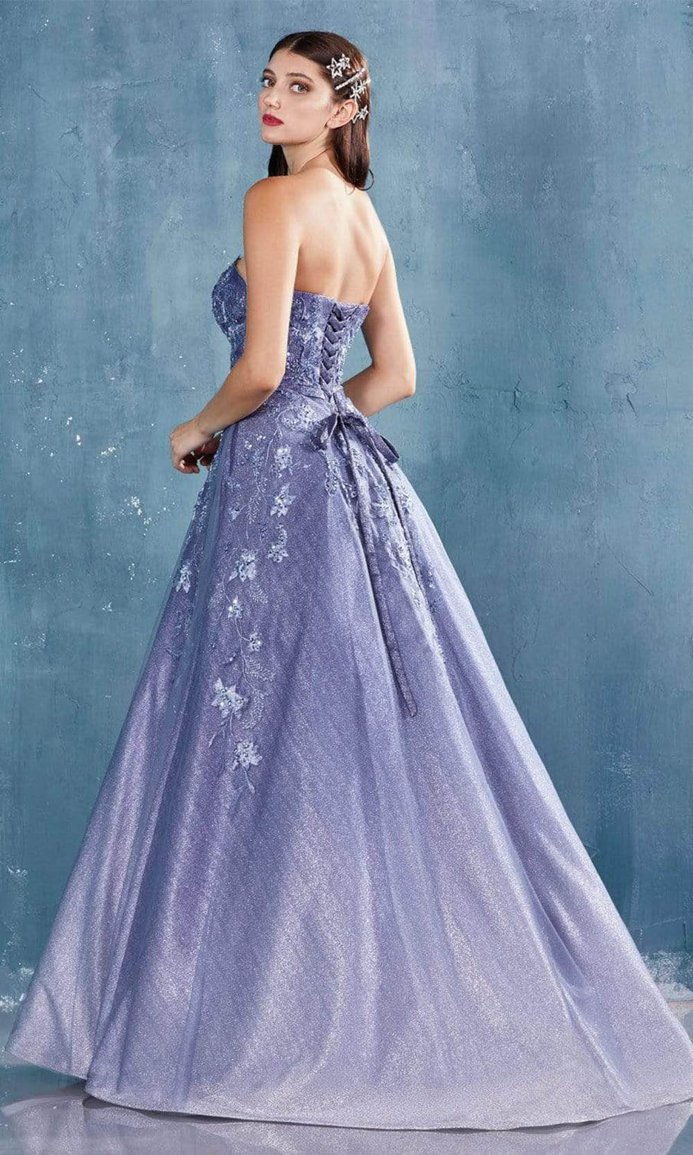 Andrea and Leo - A0879 Glitter Ombre Embroidered Dress In Blue