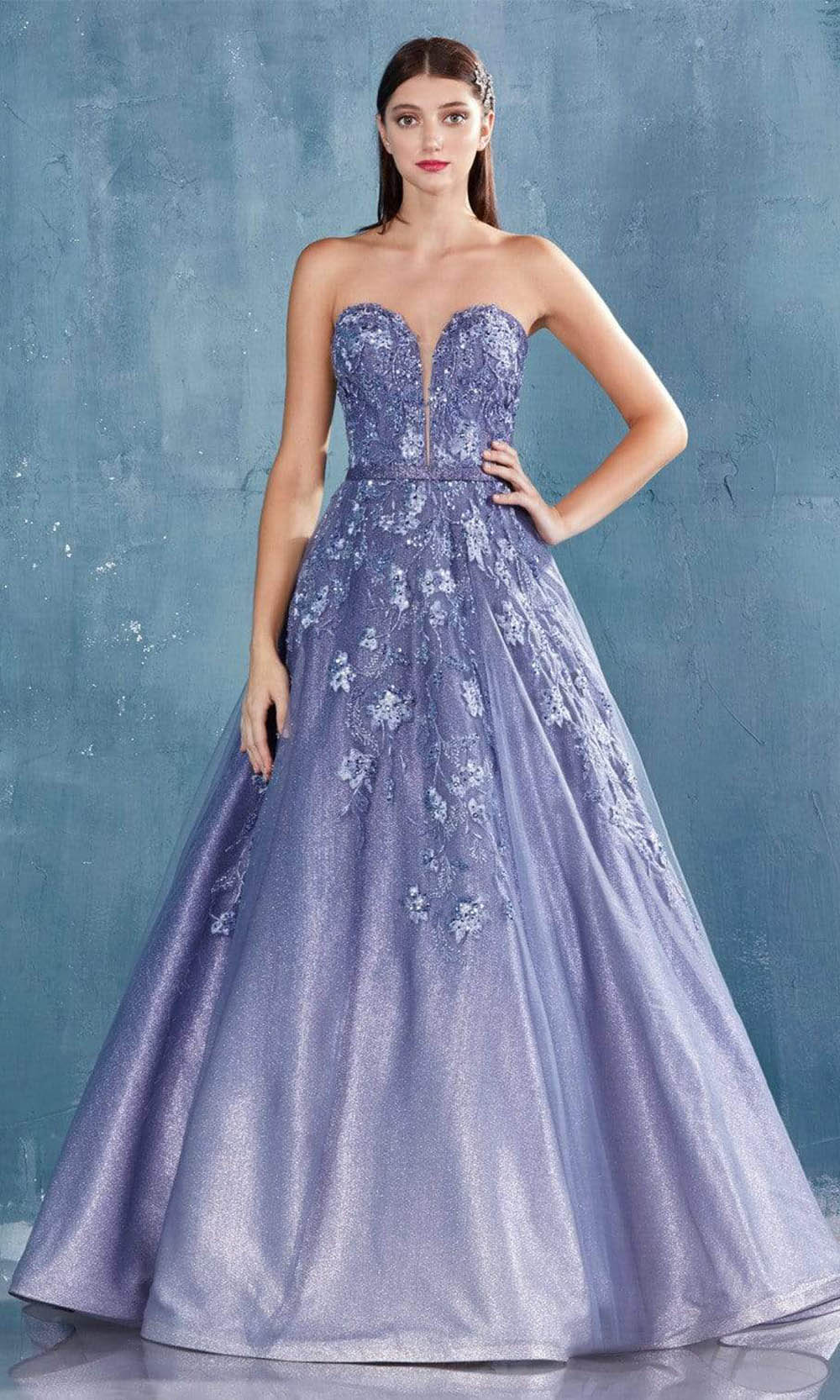 Andrea and Leo - A0879 Glitter Ombre Embroidered Dress In Blue