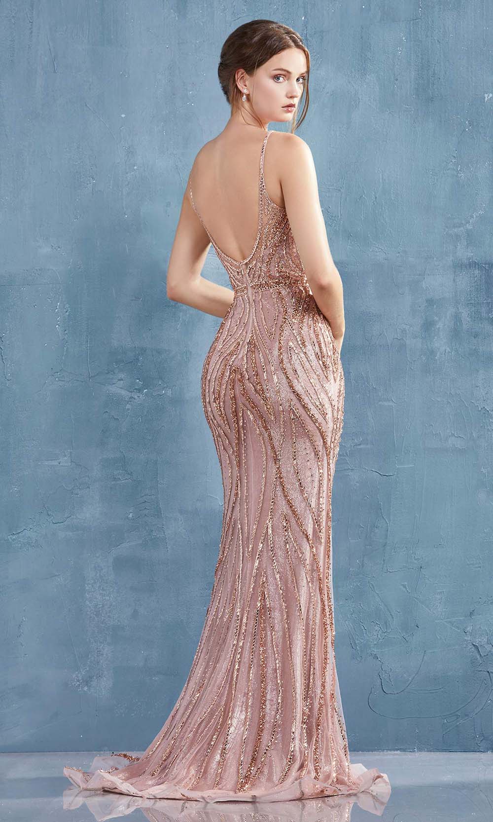 Andrea and Leo - A0909 Embellished Scoop Back Sheath Gown In Gold