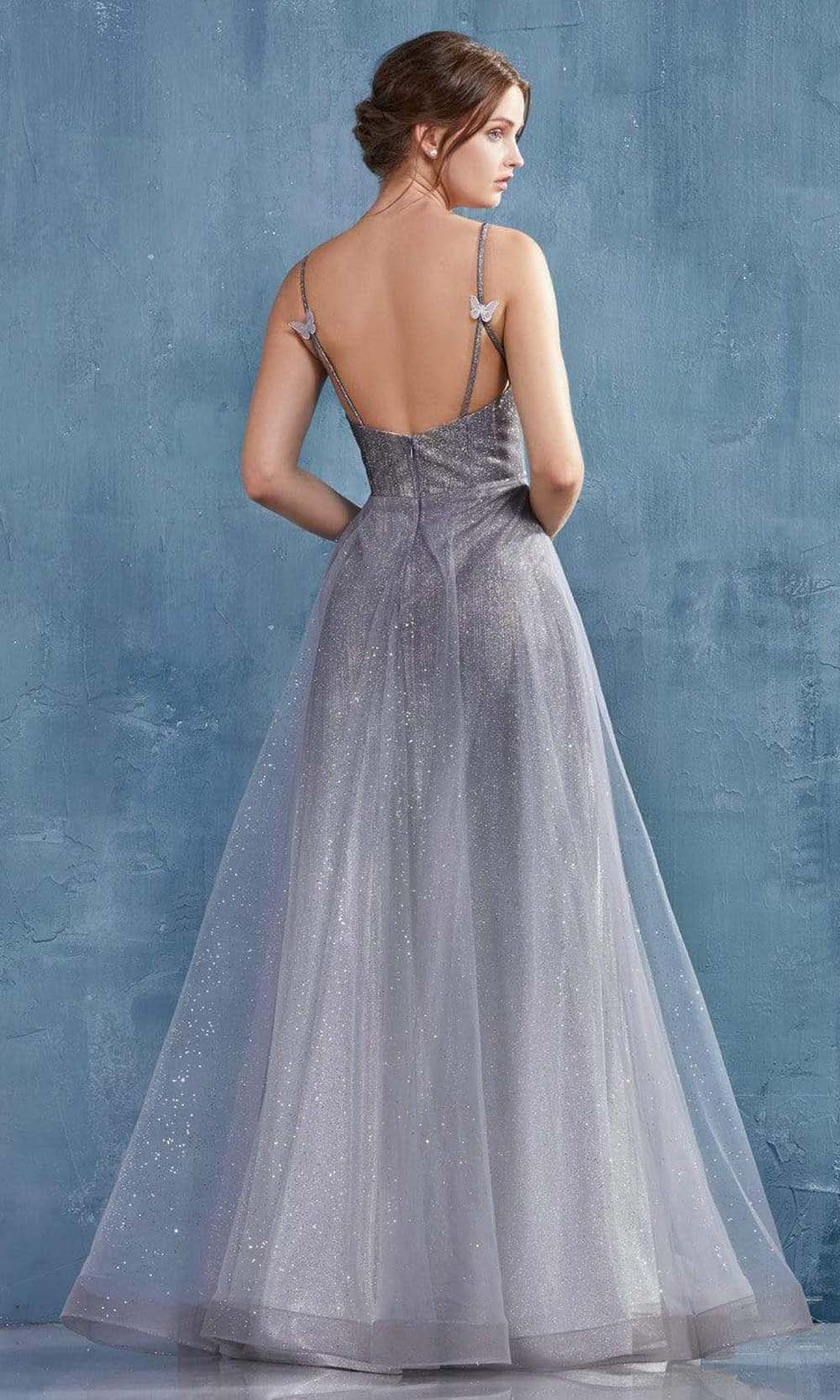Andrea and Leo - A0936 Metallic Ombre A-Line Dress In Silver and Gray