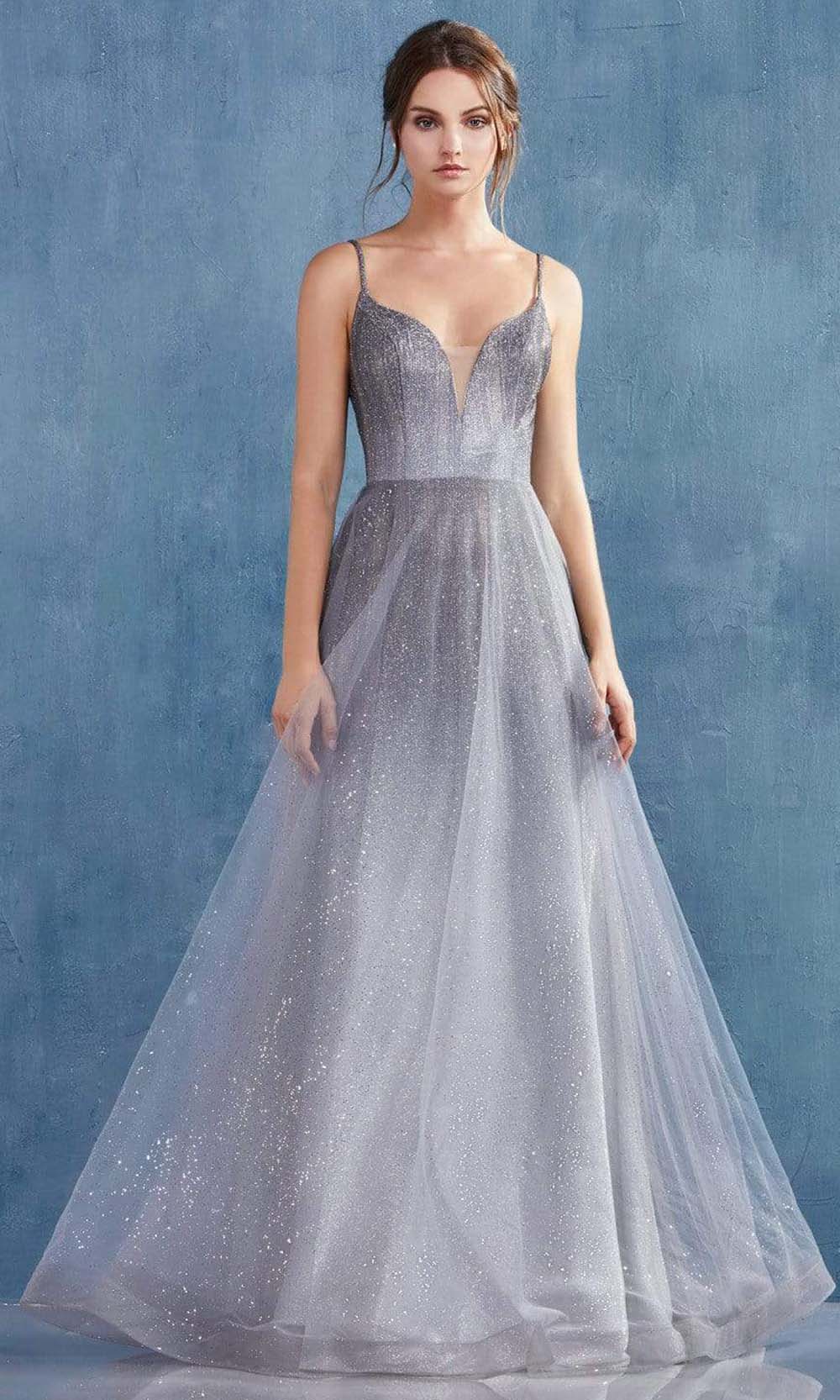 Andrea and Leo - A0936 Metallic Ombre A-Line Dress In Silver and Gray