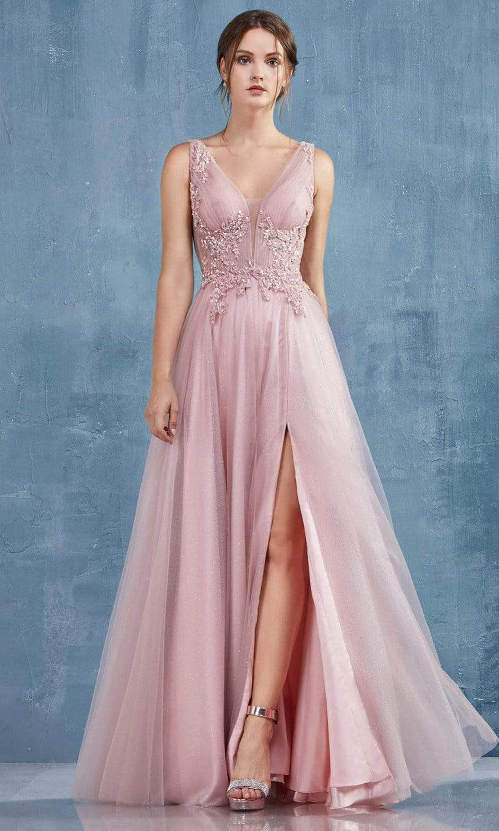 Andrea and Leo - A0940 Grecian Beaded Tulle Dress In Pink