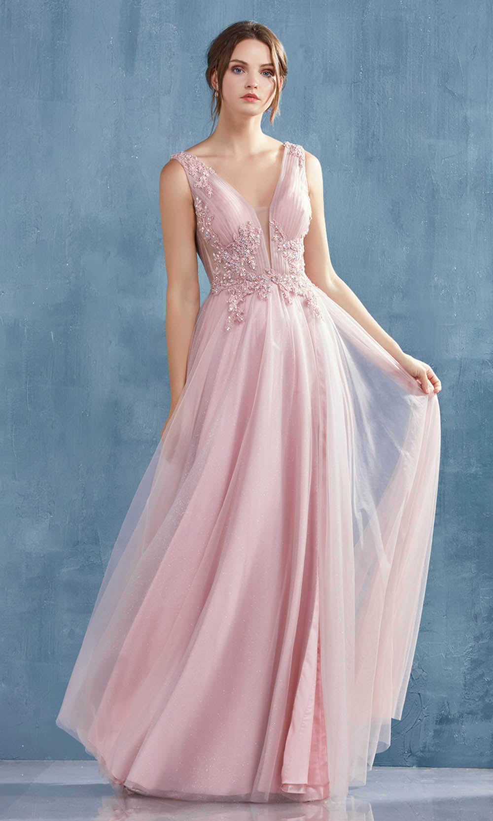 Andrea and Leo - A0940 Grecian Beaded Tulle Dress In Pink