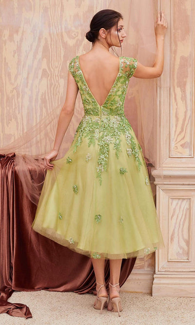 Andrea and Leo - A0984S Cap Sleeve Embroidered Foliage Dress In Green