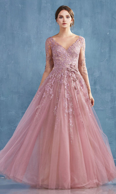 Andrea and Leo - A0988 Quarter Sleeve Blossom Ornate Dress In Pink
