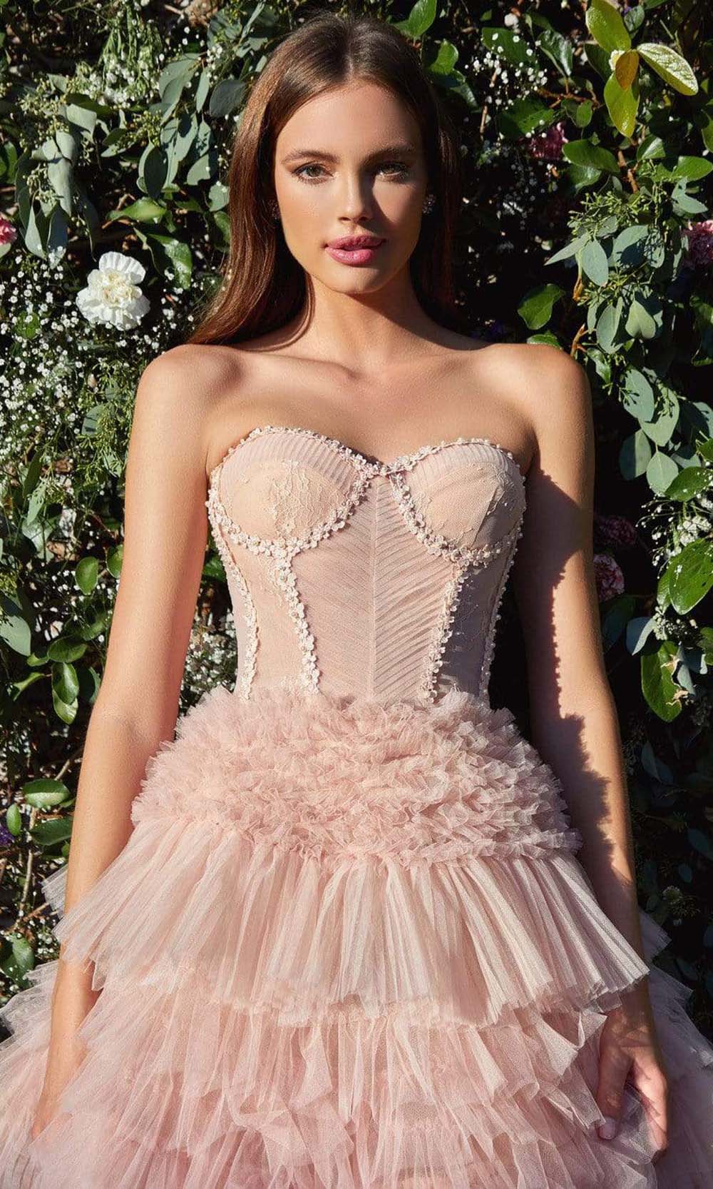 Andrea and Leo - A1017 Strapless Ruffled Tulle A-Line Dress In Pink