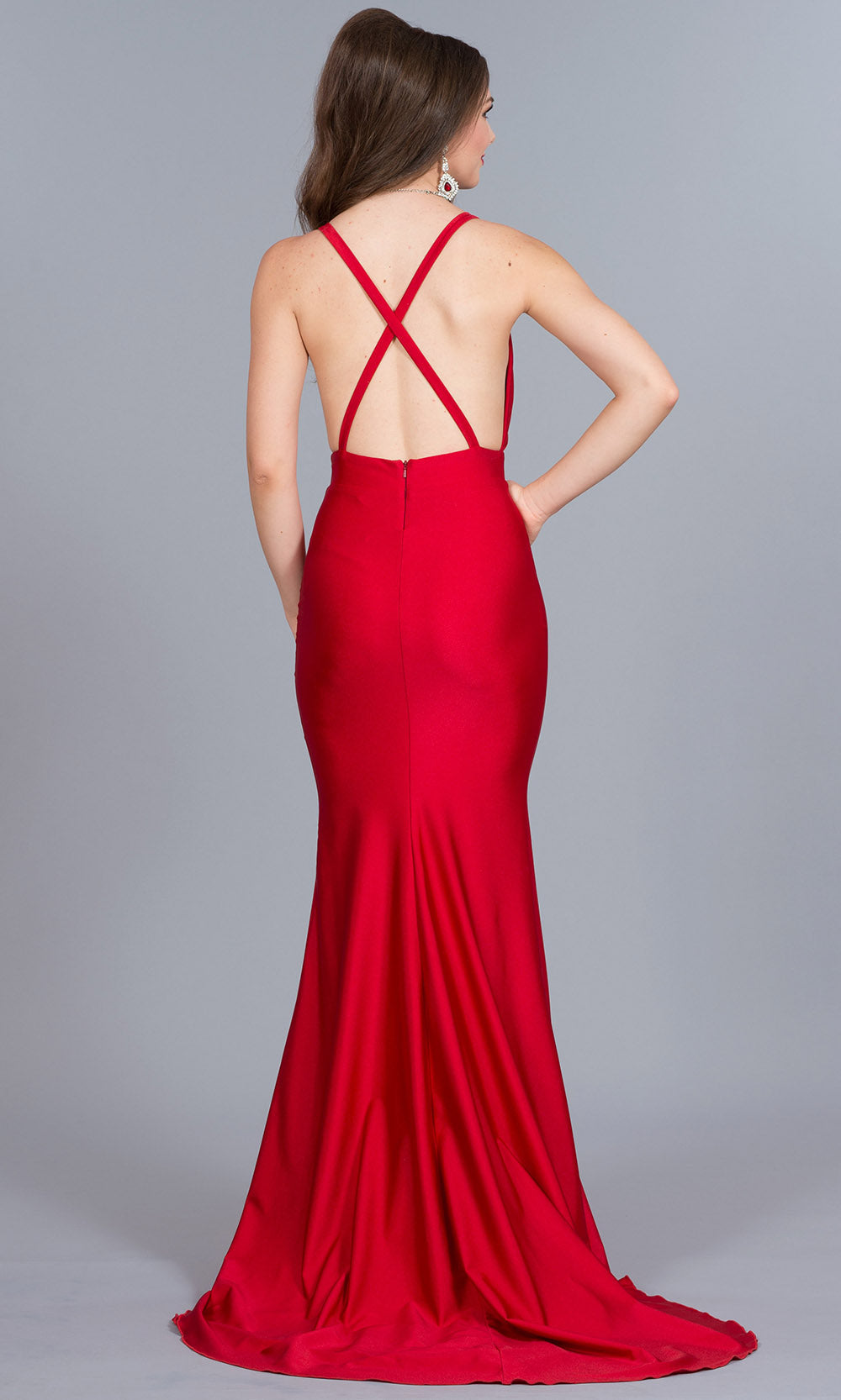 Atria - 5903H Plunging V-Neck Mermaid Gown In Red