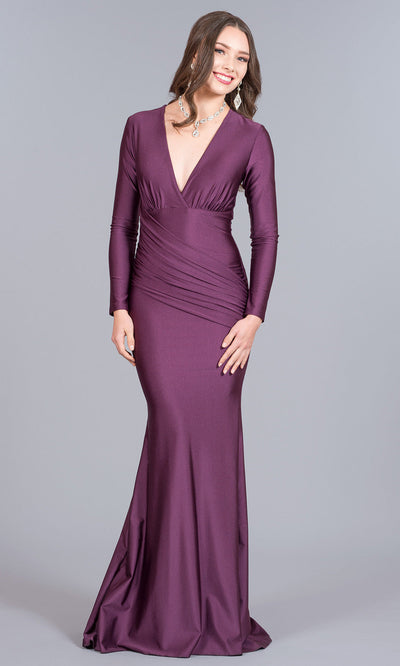 Atria - 5919H Long Sleeve Draped Gown In Purple