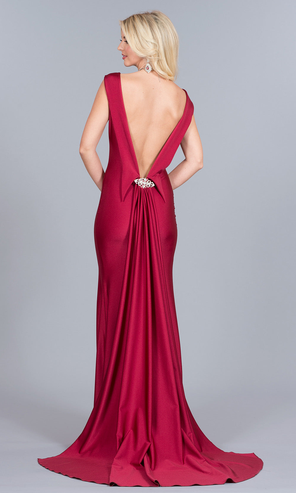 Atria - 5923H Plunging Back Sheath Gown In Red