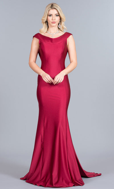 Atria - 5923H Plunging Back Sheath Gown In Red