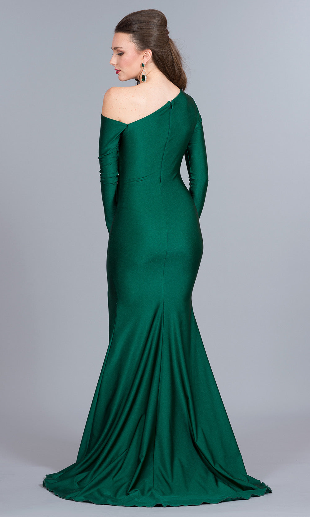 Atria - 5936H Long Sleeve Asymmetrical Gown In Green