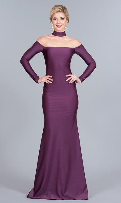 Atria - 5948H Long Sleeve Choker Style Gown In Purple