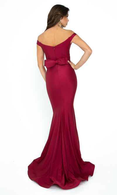 Atria - 6016H Off Shoulder Bow Accented Gown In Red