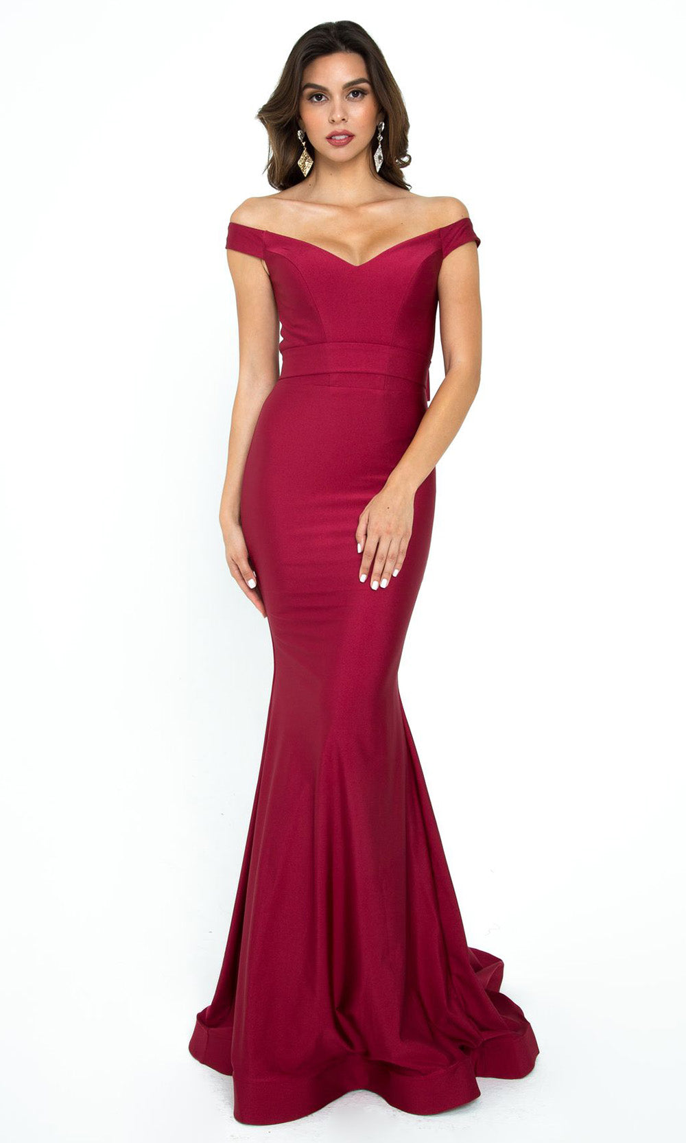 Atria - 6016H Off Shoulder Bow Accented Gown In Red