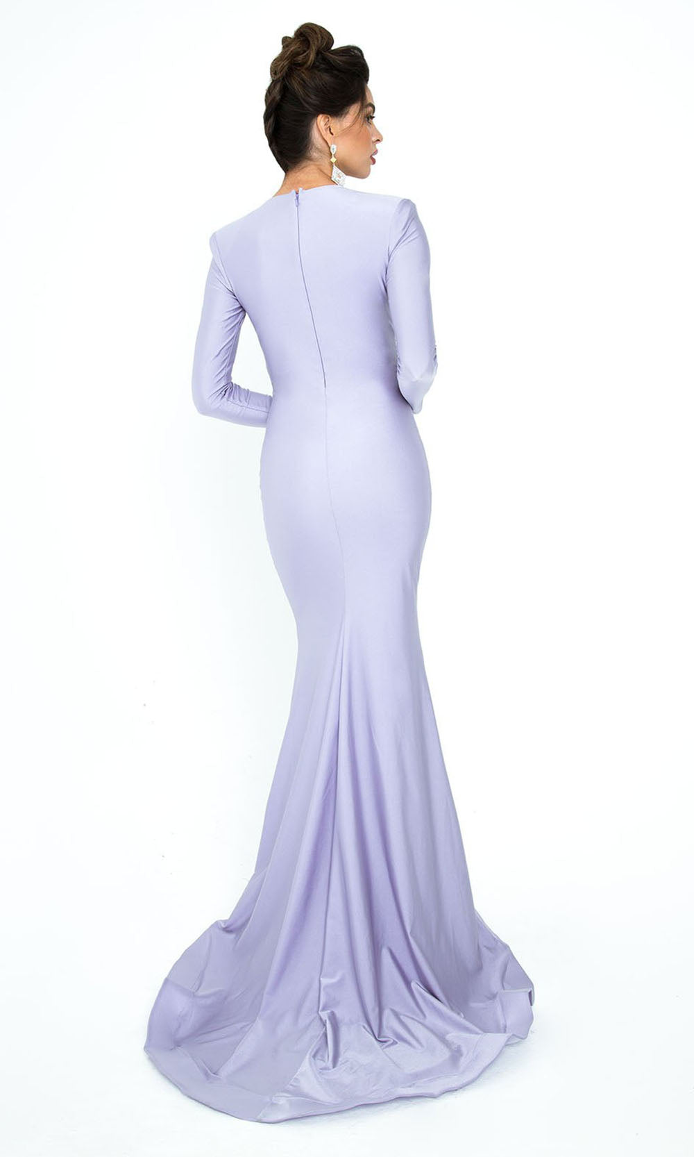 Atria - 6103H Minimalist Long Plunging Mermaid Gown In Purple and White