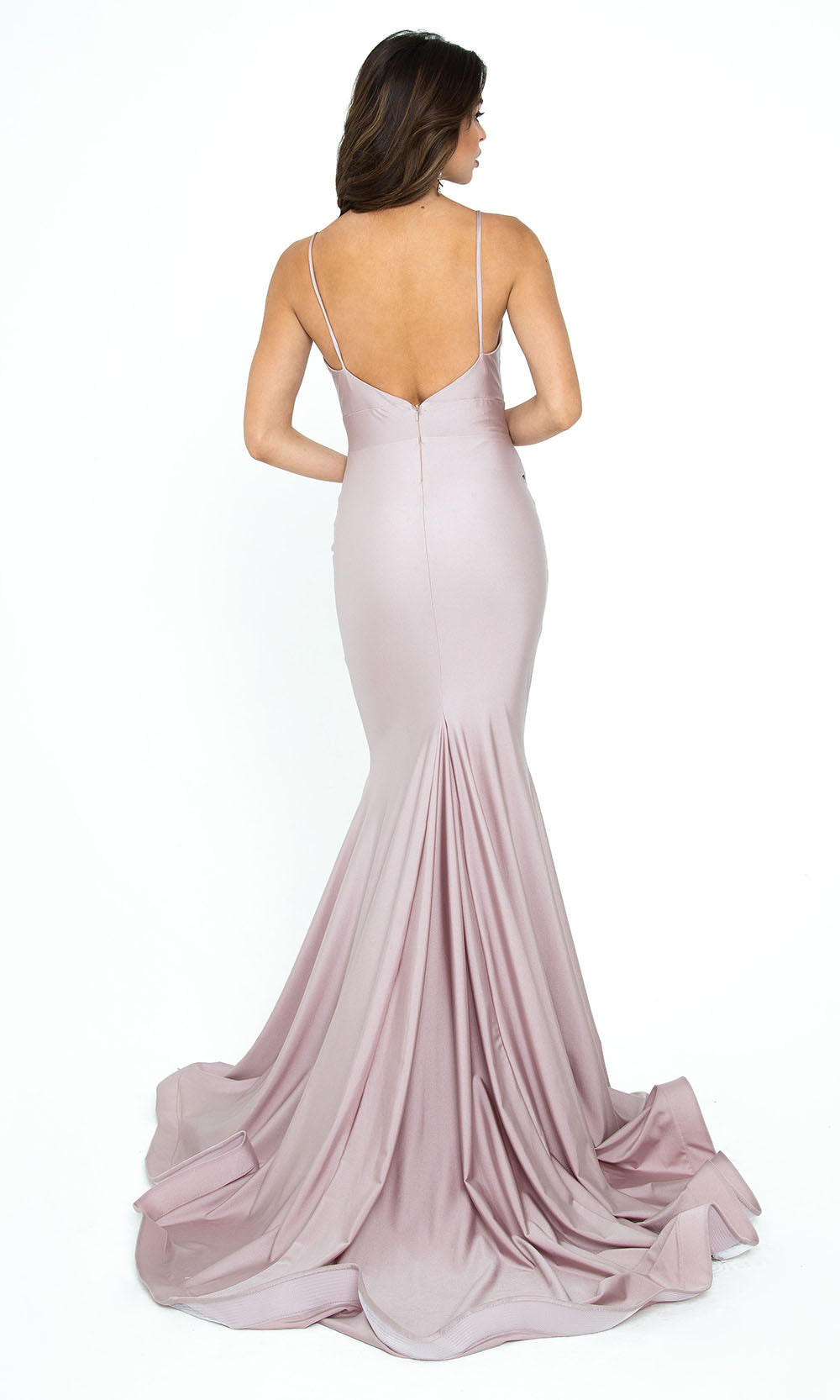 Atria - 6200H Simple And Plain V Neck Trumpet Gown In Neutral