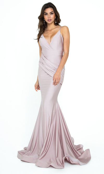 Atria - 6200H Simple And Plain V Neck Trumpet Gown In Neutral